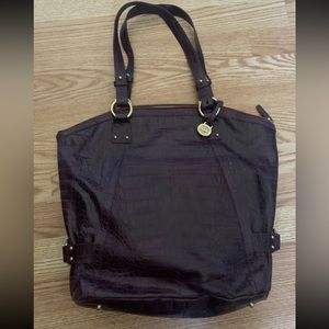 BRAND NEW BRAHMIN LEATHER HAND BAG SHOULDER PURPLE DIST COVER TOTE CROC PRINT